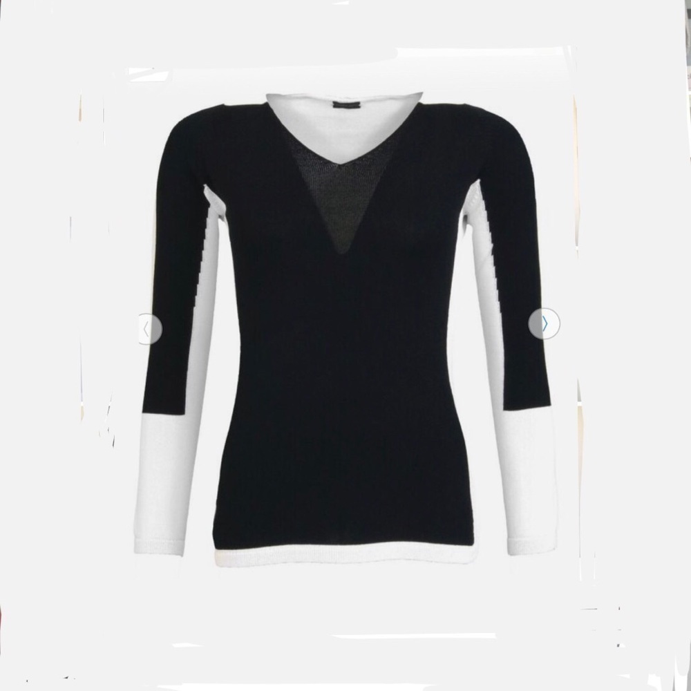 Annette GORTZ Dina Black White Lightweight Knit V-Neck Pullover Sweater Sz S‎